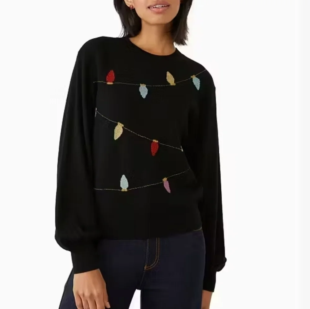 Kate spade holiday string lights sweater, size s nwot